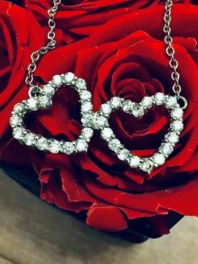 925 Sterling Silver Double Heart CZ Necklace